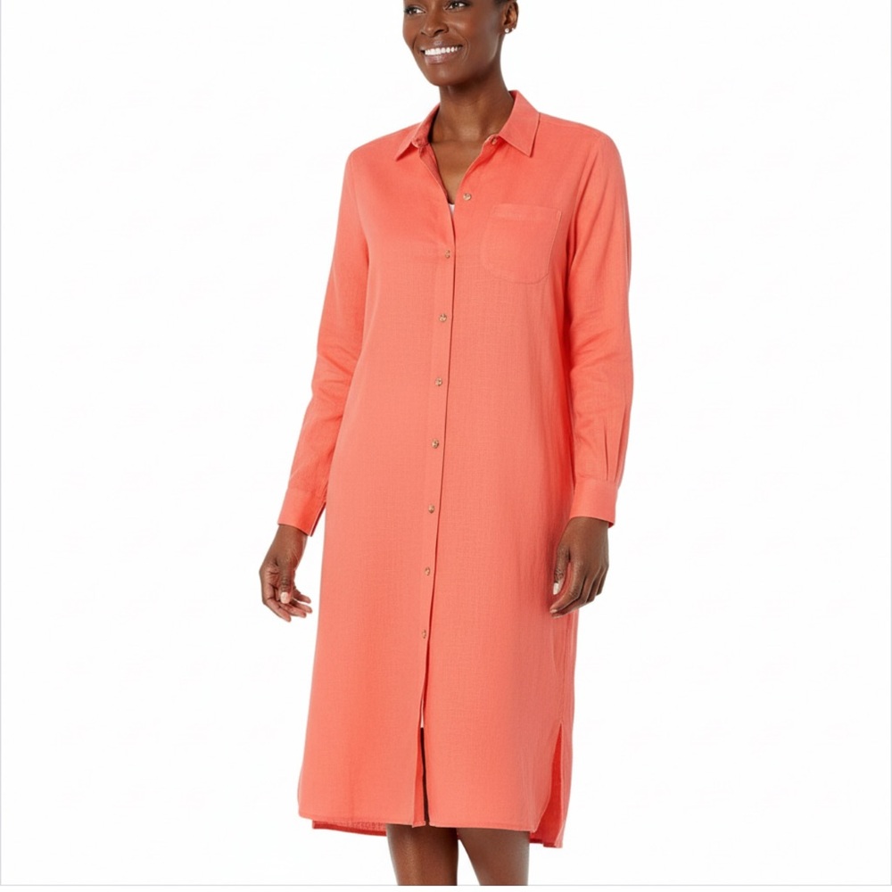 Encore By IDINA MENZEL Linen Blend Coral Shirt Dress M